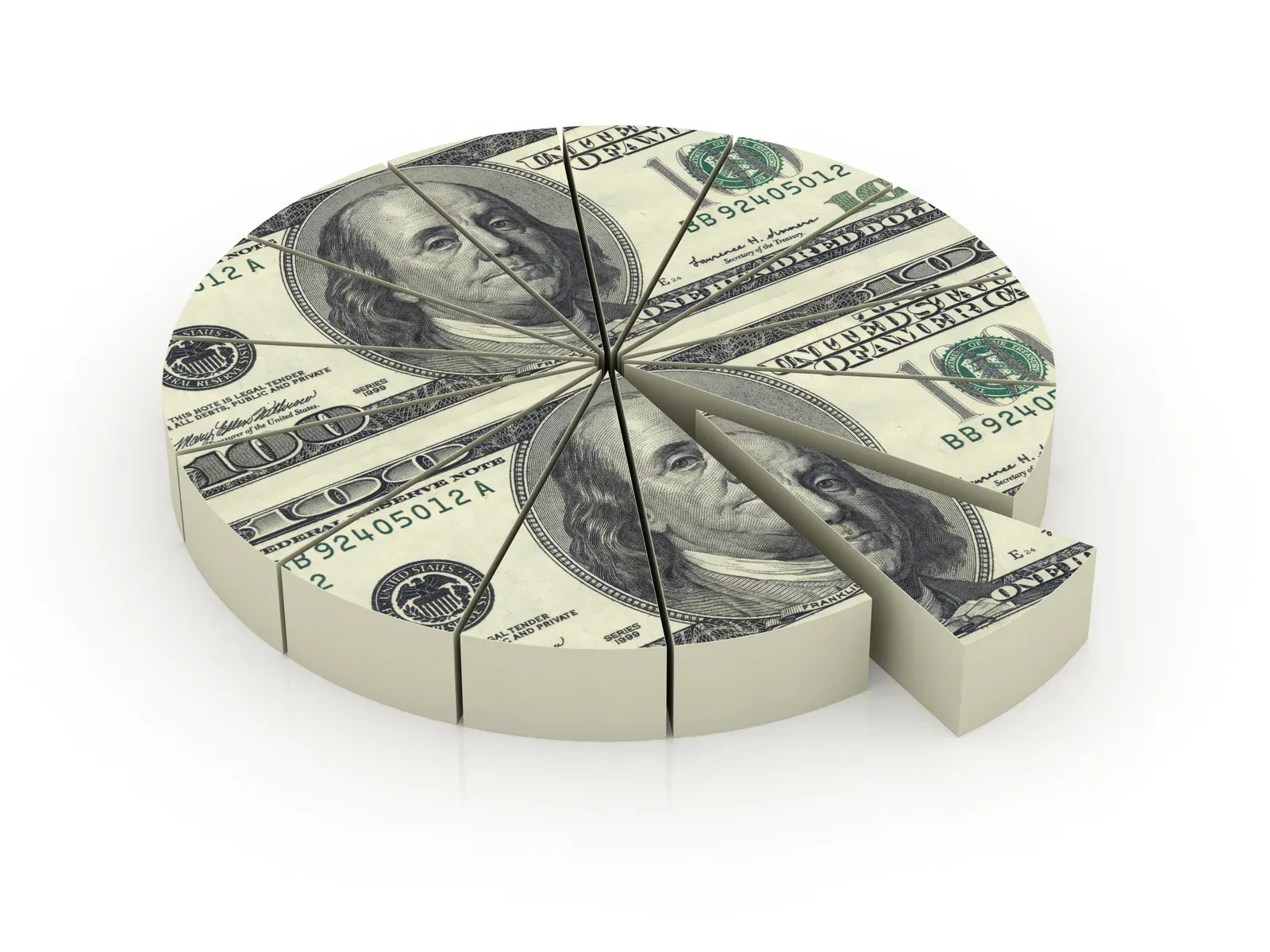 Pie chart made of dollars showing how revenue gets split