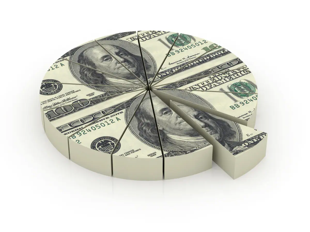 Pie chart made of dollars showing how revenue gets split