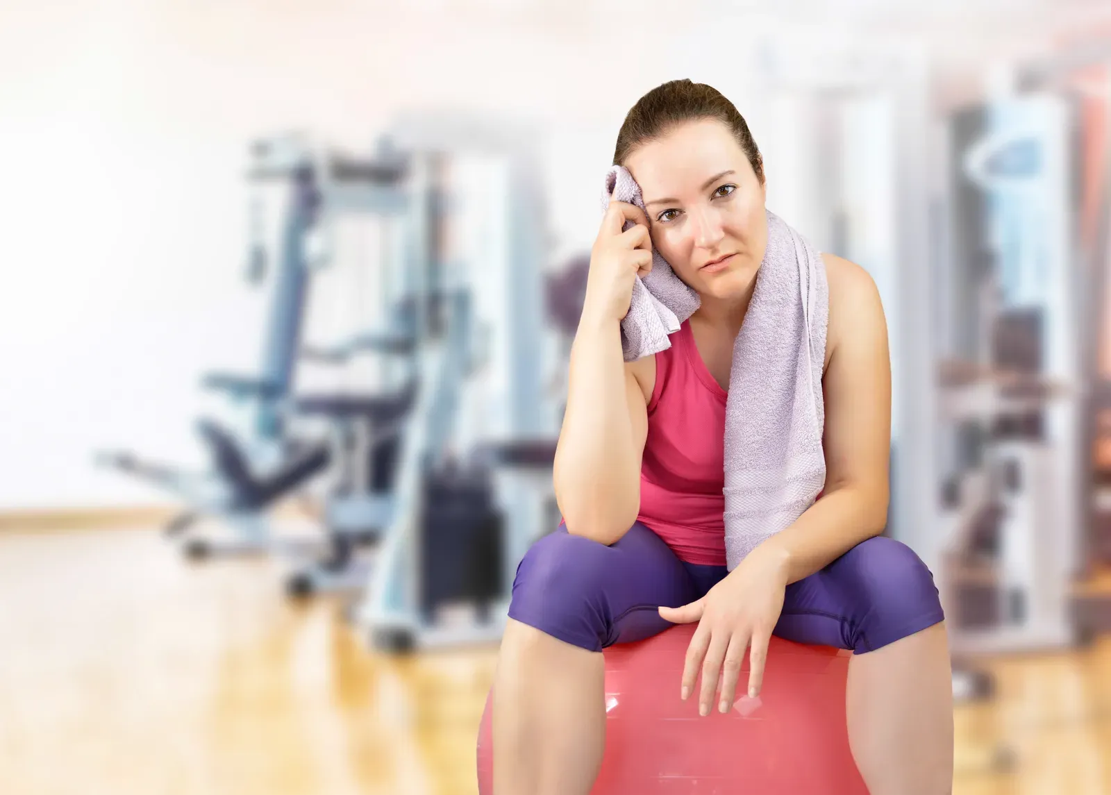 Person pausing at the entrance of a gym, hesitant about walking in