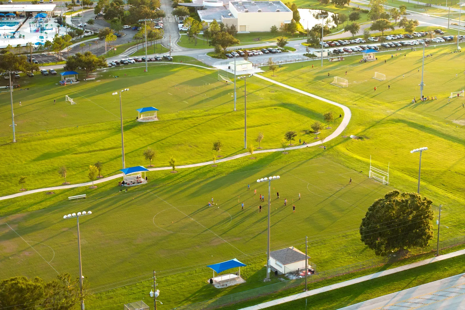 Aerial view of a large multi field youth sports campus