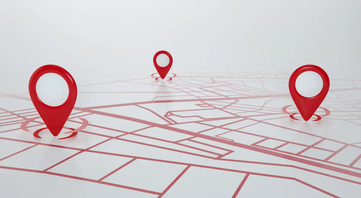 Map pin markers showing a destination, a way to picture how far clients will travel to a training session