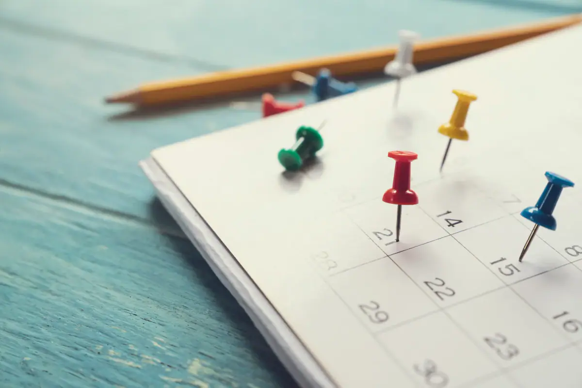 Monthly calendar with training sessions planned in ink