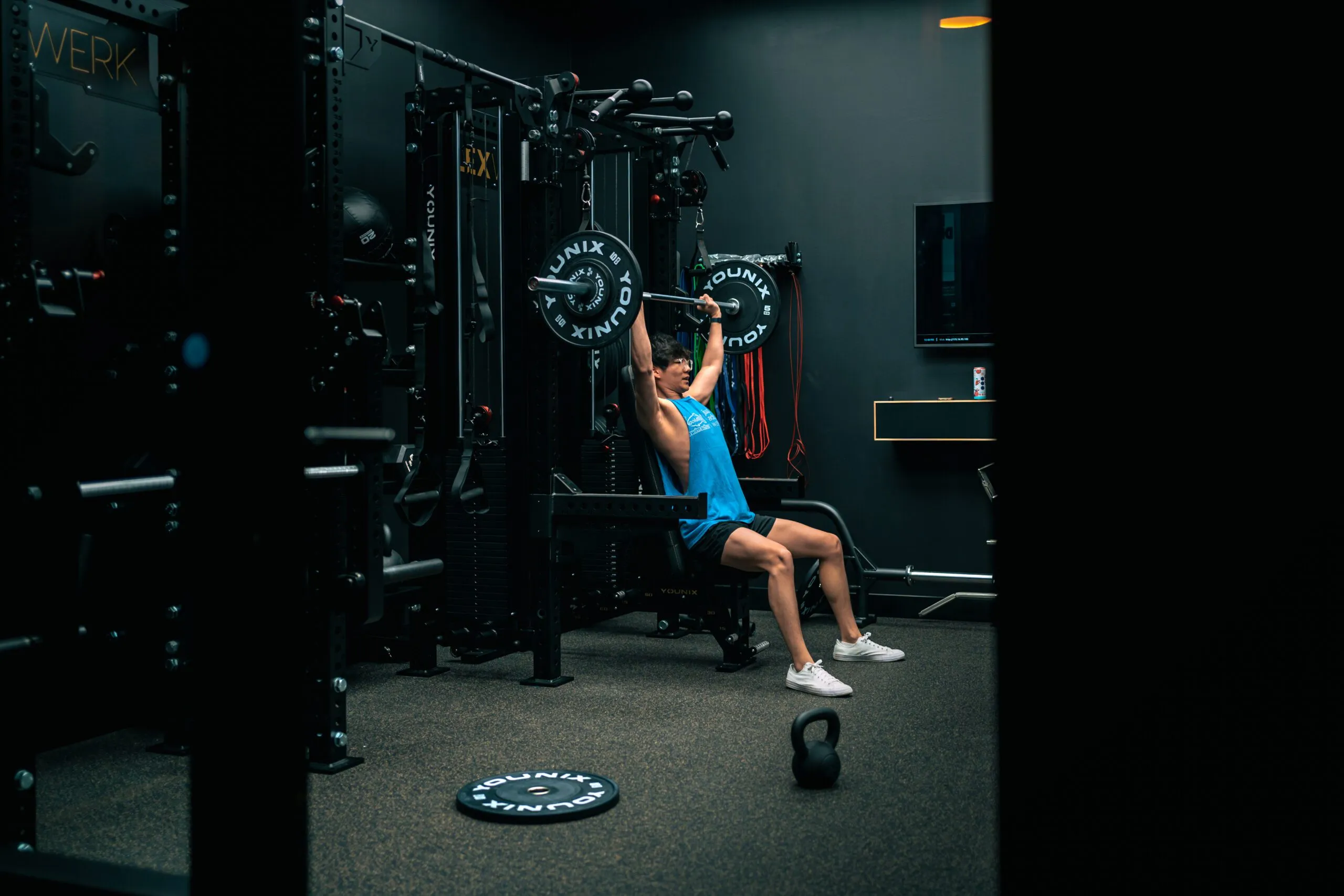A private FlexWerk space with a full rack and premium equipment