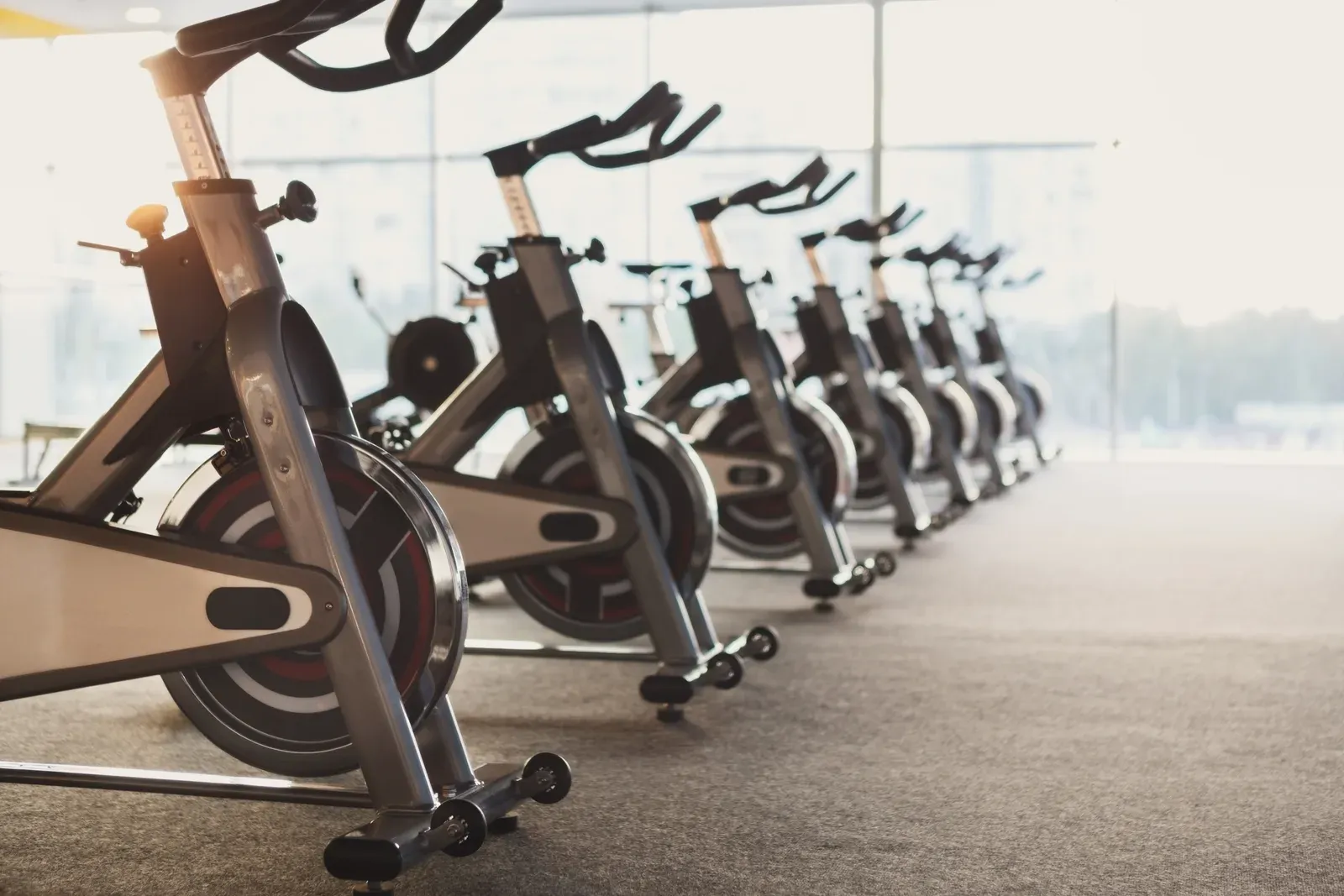 Clean, empty gym interior with equipment in place