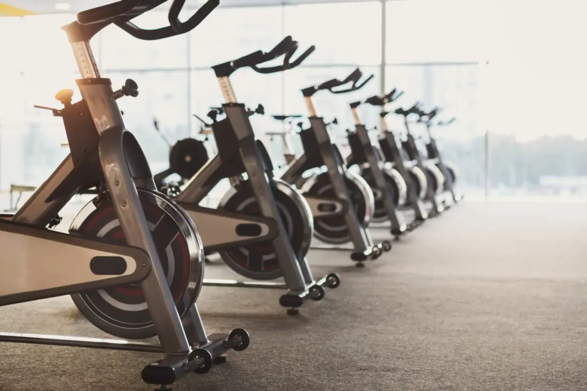 Clean, empty gym interior with equipment in place