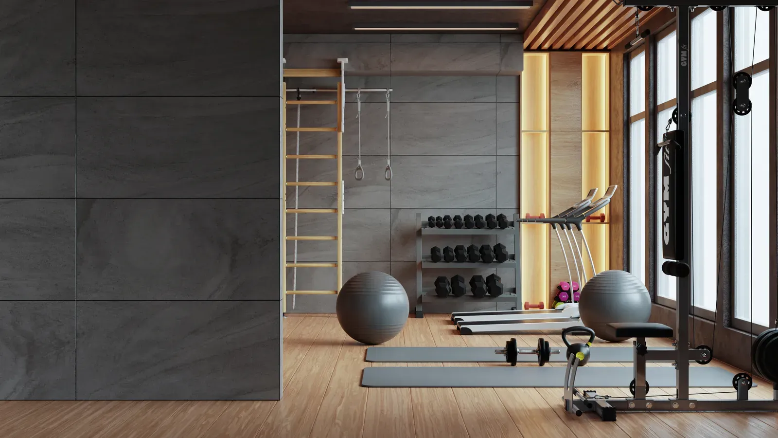 Empty interior of a modern fitness space