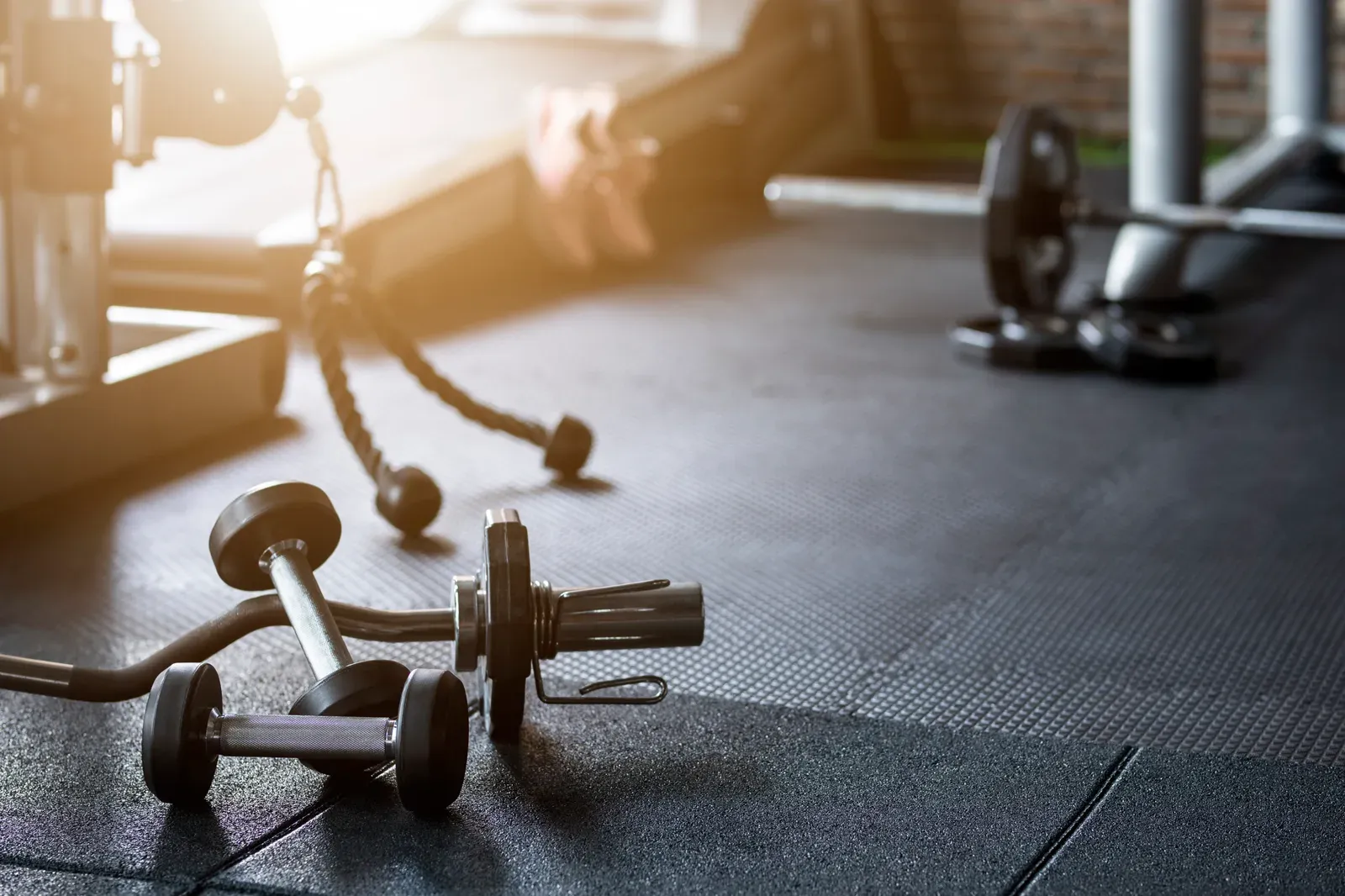 Modern gym interior, empty and lit for training