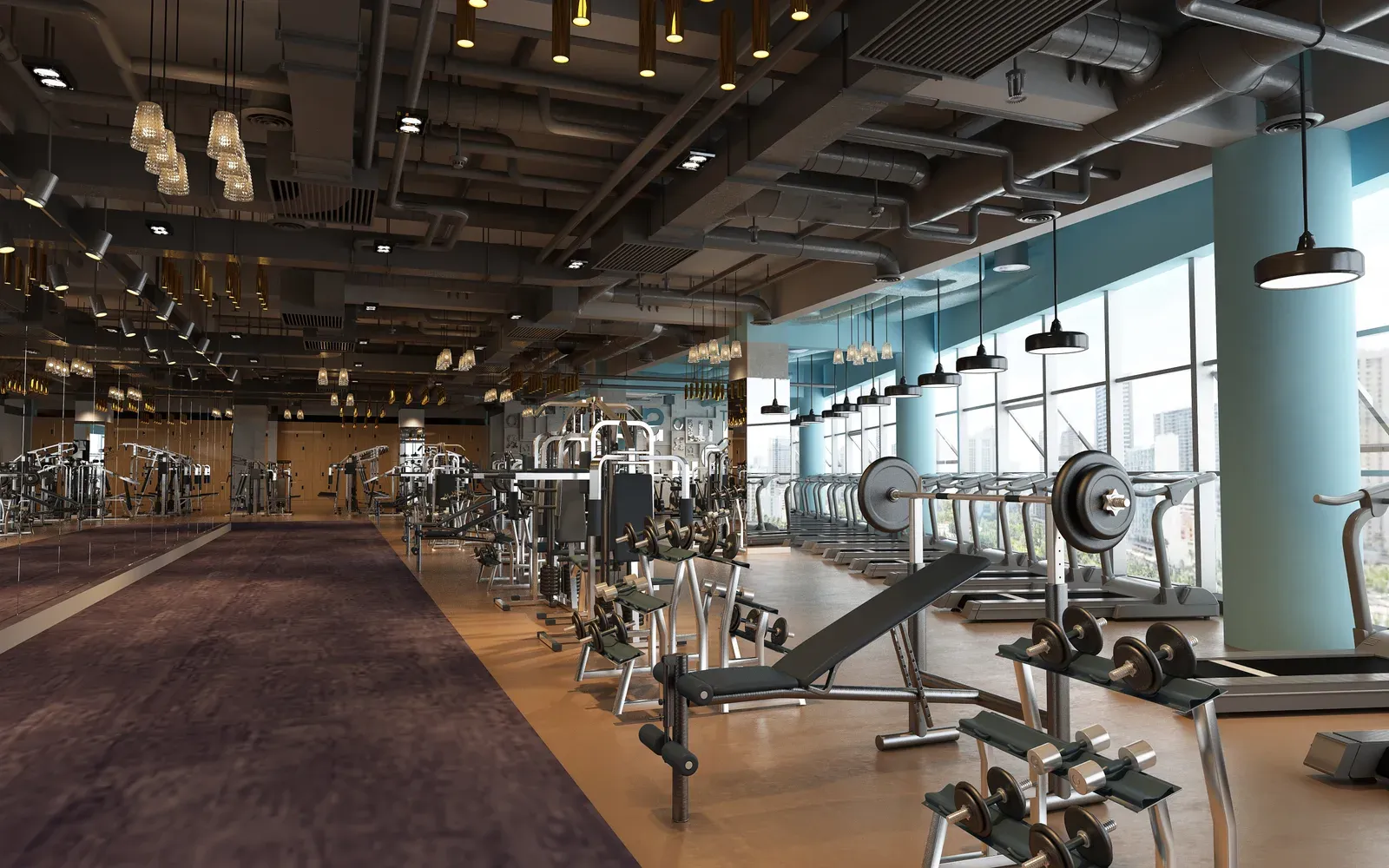 Quiet, empty interior of a modern gym