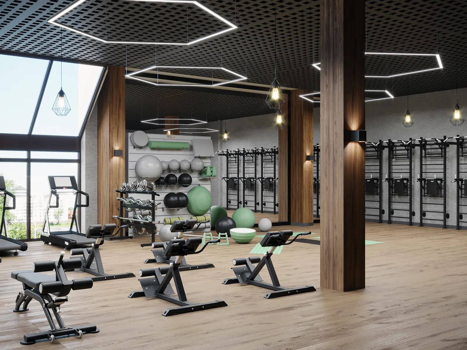 Open, empty floor of a modern gym room