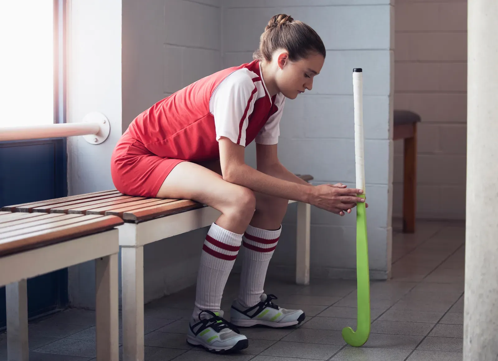 Teenage athlete training indoors on a cold winter day